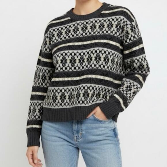 J. Crew 100% Lambswool Fair Isle Sweater Gray White Snowflake Size L - Picture 1 of 12